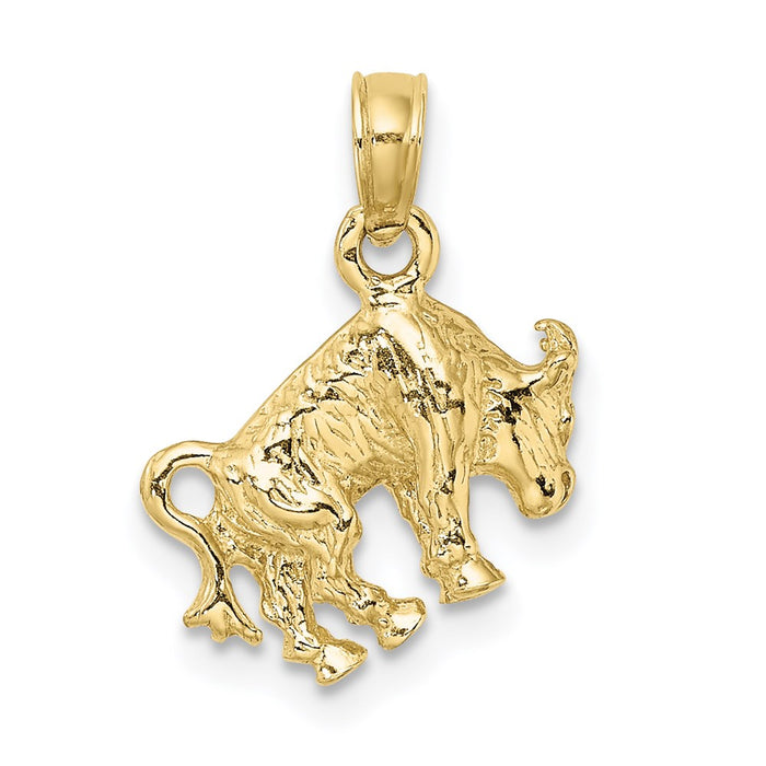 Million Charms 10K Yellow Gold Themed 3-D Taurus Zodiac Pendant