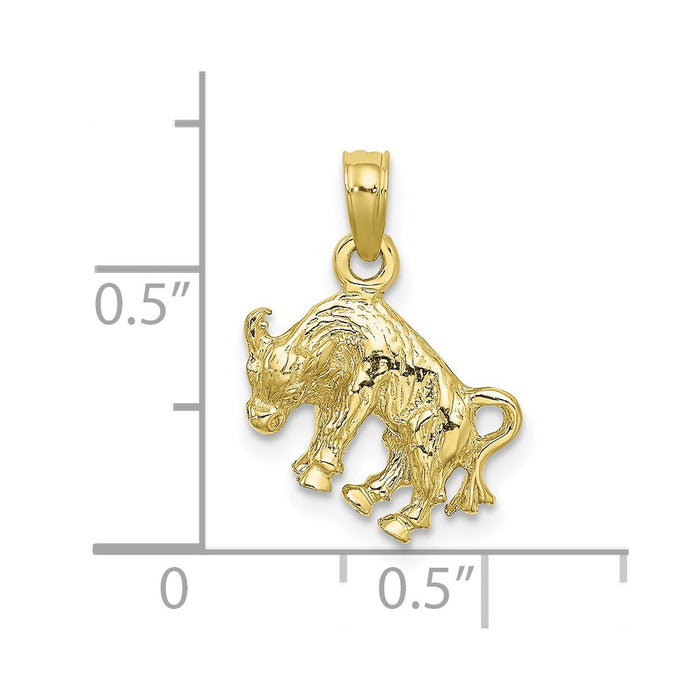 Million Charms 10K Yellow Gold Themed 3-D Taurus Zodiac Pendant