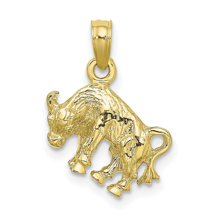 Million Charms 10K Yellow Gold Themed 3-D Taurus Zodiac Pendant