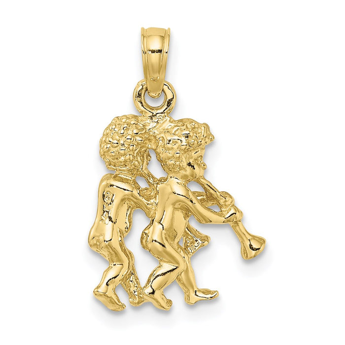 Million Charms 10K Yellow Gold Themed 3-D Gemini Zodiac Pendant