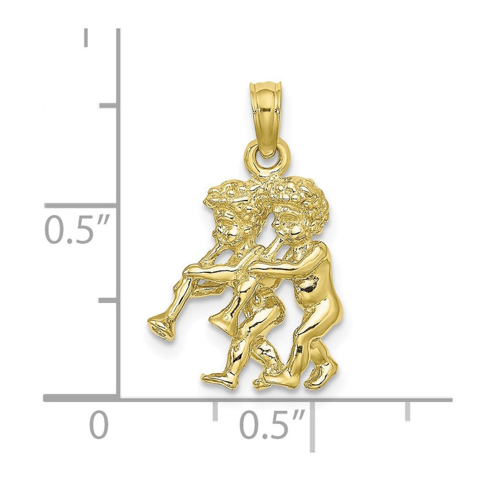 Million Charms 10K Yellow Gold Themed 3-D Gemini Zodiac Pendant