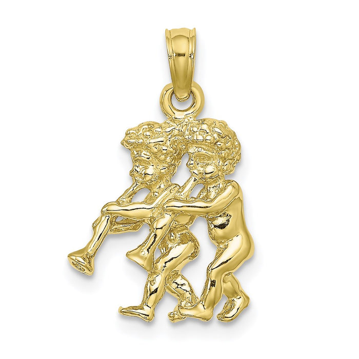 Million Charms 10K Yellow Gold Themed 3-D Gemini Zodiac Pendant