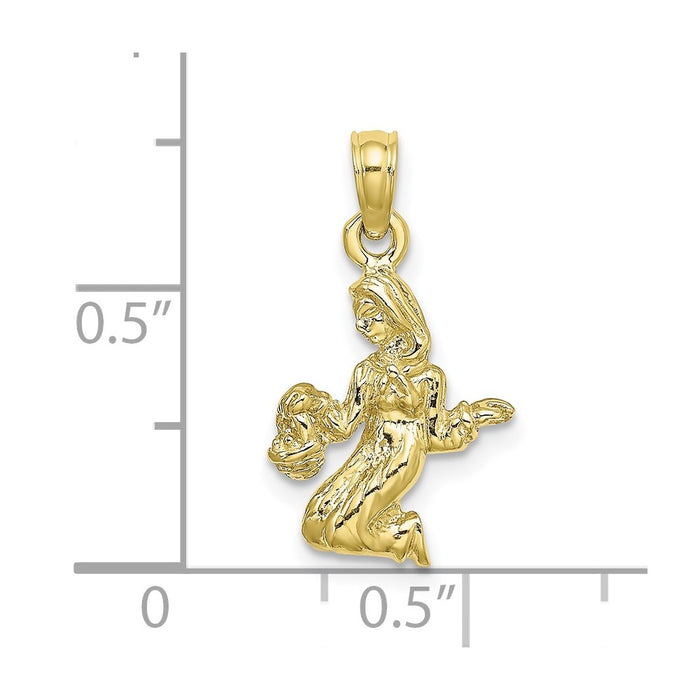 Million Charms 10K Yellow Gold Themed 3-D Virgo Zodiac Pendant