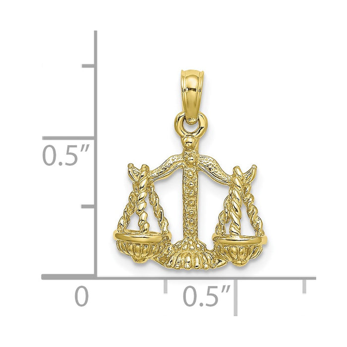 Million Charms 10K Yellow Gold Themed 3-D Libra Zodiac Pendant