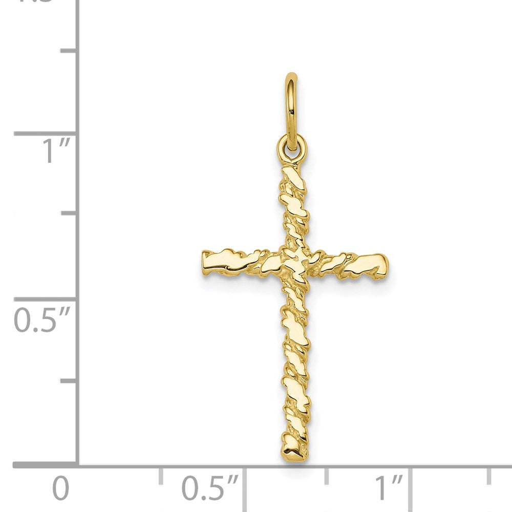 Million Charms 10K Yellow Gold Themed Nugget Relgious Cross Charm
