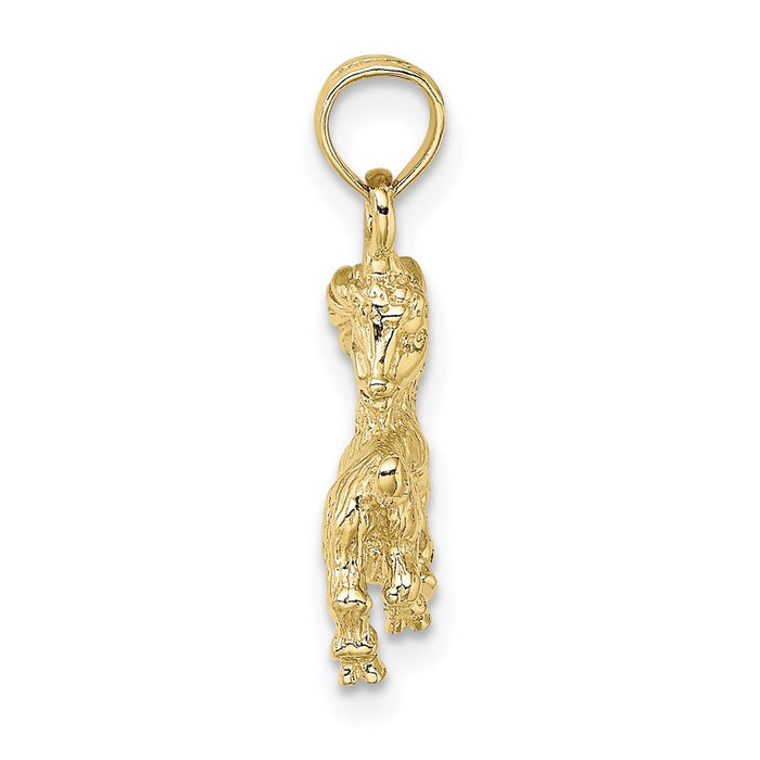 Million Charms 10K Yellow Gold Themed 3-D Capricorn Zodiac Pendant