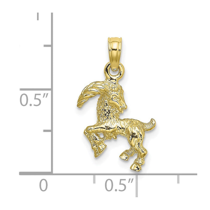 Million Charms 10K Yellow Gold Themed 3-D Capricorn Zodiac Pendant