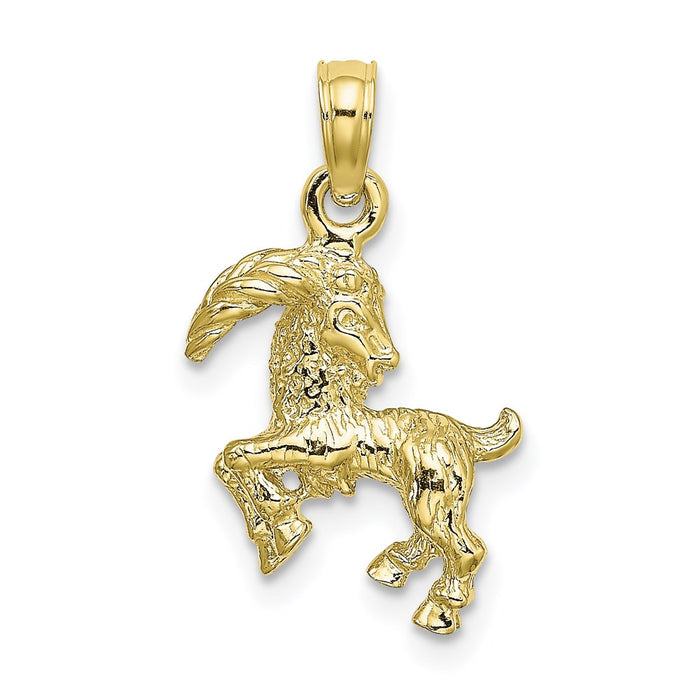 Million Charms 10K Yellow Gold Themed 3-D Capricorn Zodiac Pendant