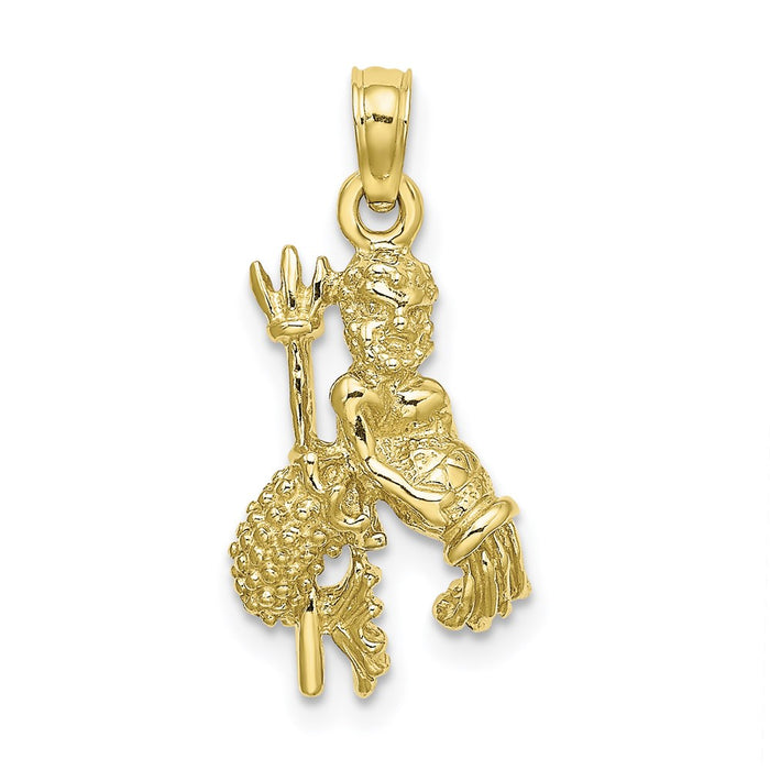 Million Charms 10K Yellow Gold Themed 3-D Aquarius Zodiac Pendant