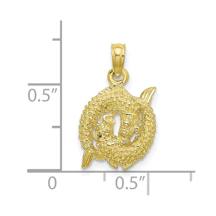 Million Charms 10K Yellow Gold Themed 3-D Pisces Zodiac Pendant