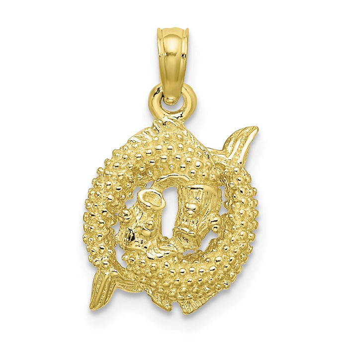 Million Charms 10K Yellow Gold Themed 3-D Pisces Zodiac Pendant