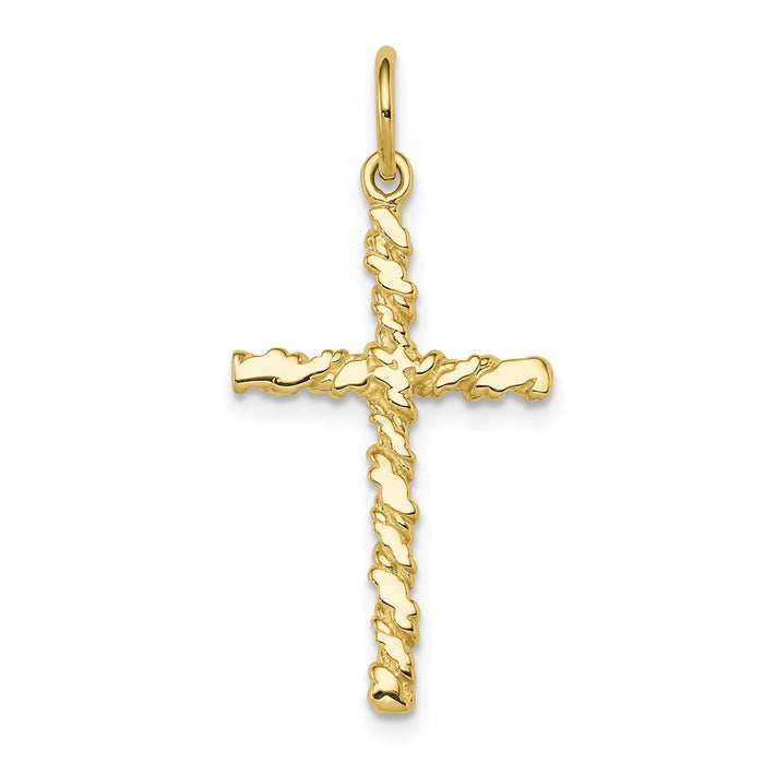 Million Charms 10K Yellow Gold Themed Nugget Relgious Cross Charm