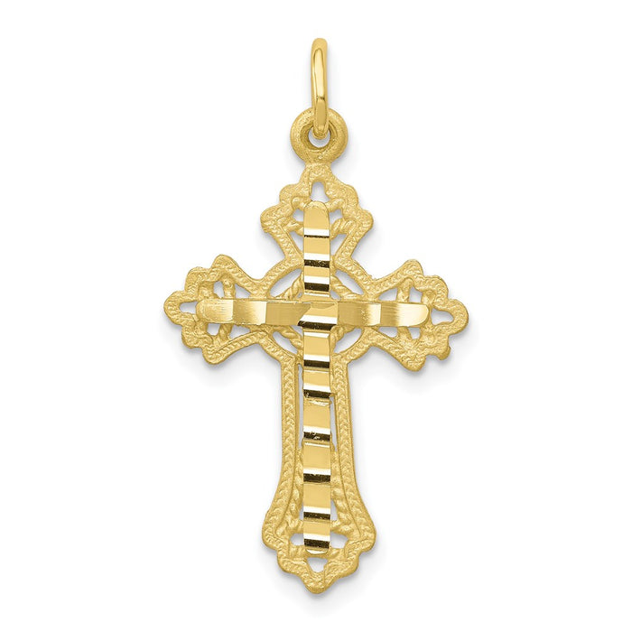 Million Charms 10K Yellow Gold Themed Diamond-Cut Relgious Cross Charm