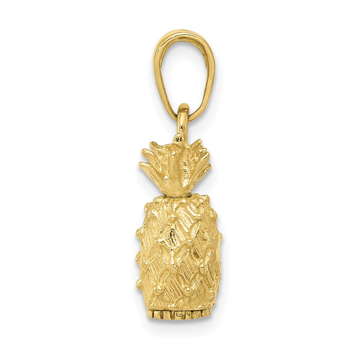 Million Charms 10K Yellow Gold Themed 3-D Pineapple Pendant