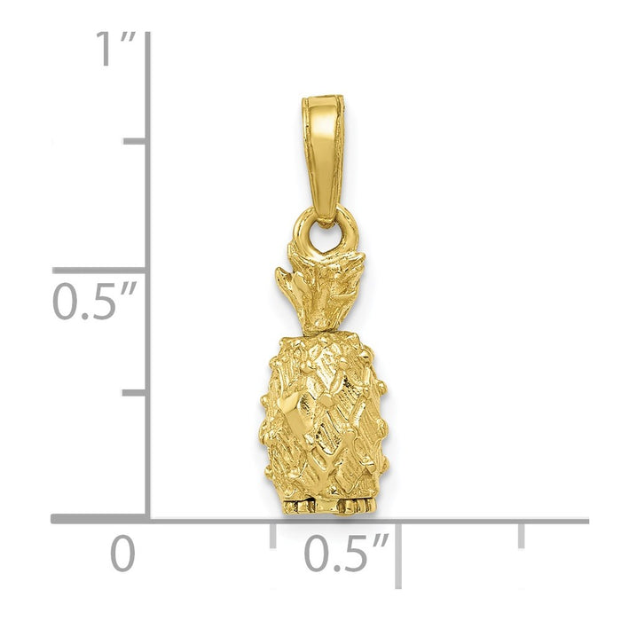 Million Charms 10K Yellow Gold Themed 3-D Pineapple Pendant