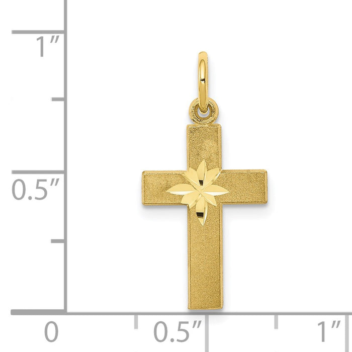 Million Charms 10K Yellow Gold Themed Di-Cut Relgious Cross Charm