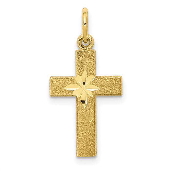 Million Charms 10K Yellow Gold Themed Di-Cut Relgious Cross Charm