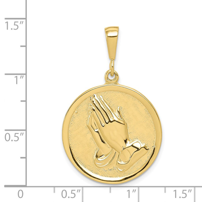 Million Charms 10K Yellow Gold Themed Praying Hands Reversible With Serenity Prayer Pendant