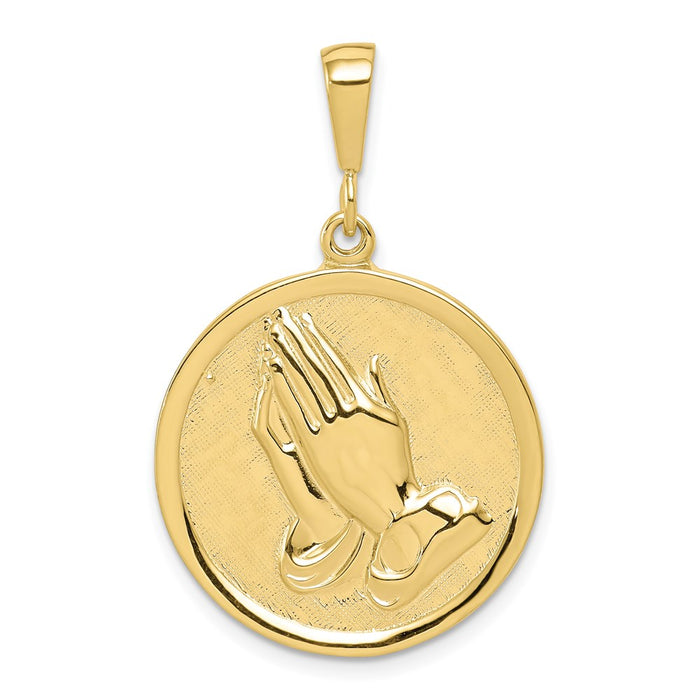 Million Charms 10K Yellow Gold Themed Praying Hands Reversible With Serenity Prayer Pendant