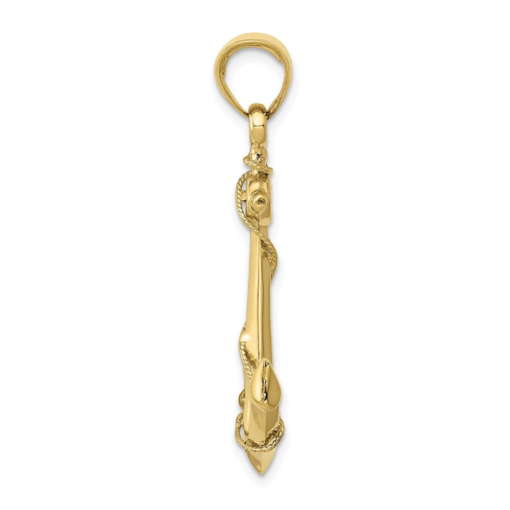 Million Charms 10K Yellow Gold Themed 3-D Nautical Anchor With Rope Pendant