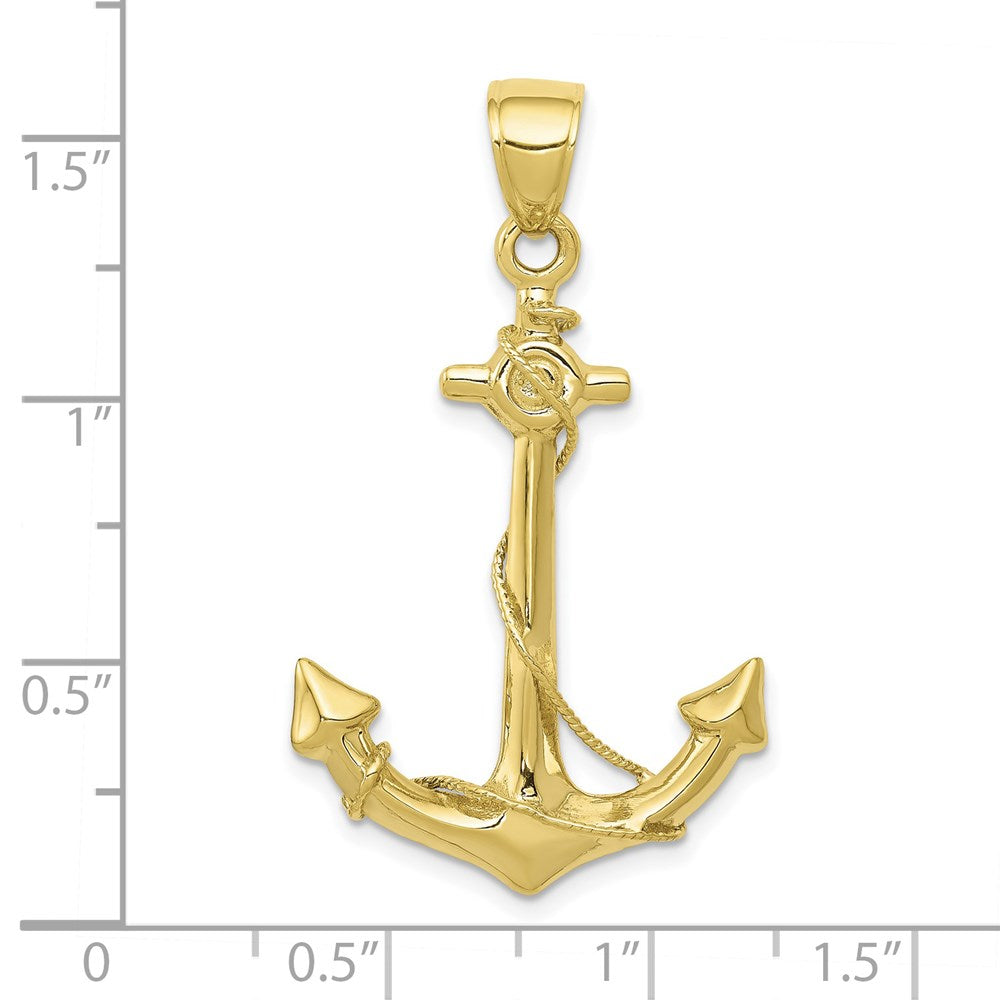 Million Charms 10K Yellow Gold Themed 3-D Nautical Anchor With Rope Pendant