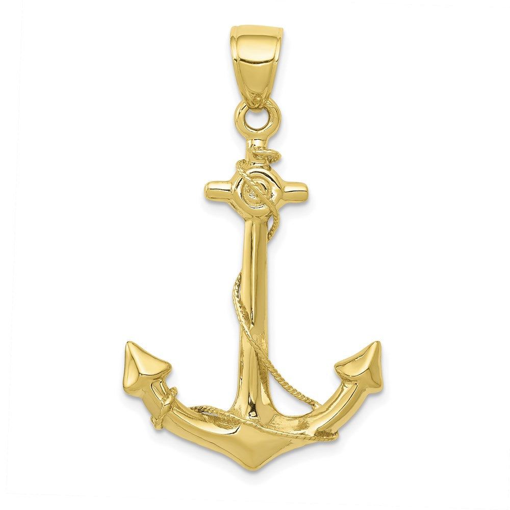 Million Charms 10K Yellow Gold Themed 3-D Nautical Anchor With Rope Pendant