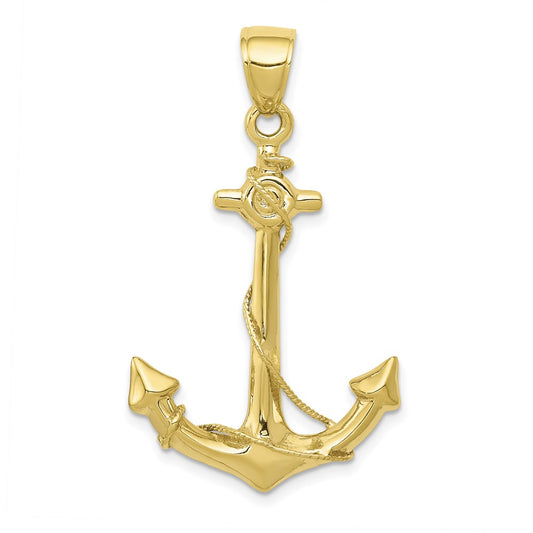 Million Charms 10K Yellow Gold Themed 3-D Nautical Anchor With Rope Pendant