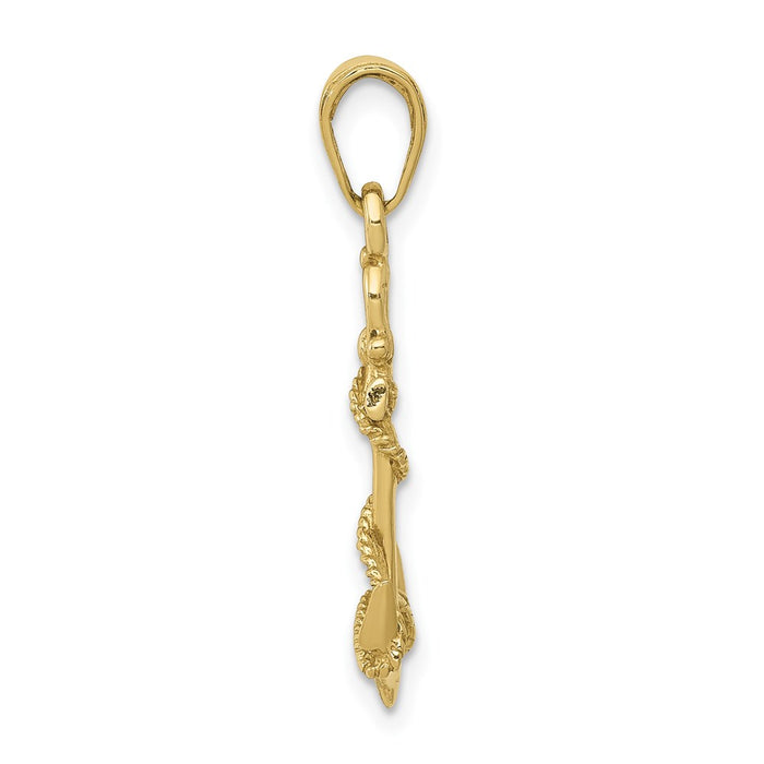 Million Charms 10K Yellow Gold Themed 3-D Nautical Anchor With Shackle, Entwined Rope Pendant