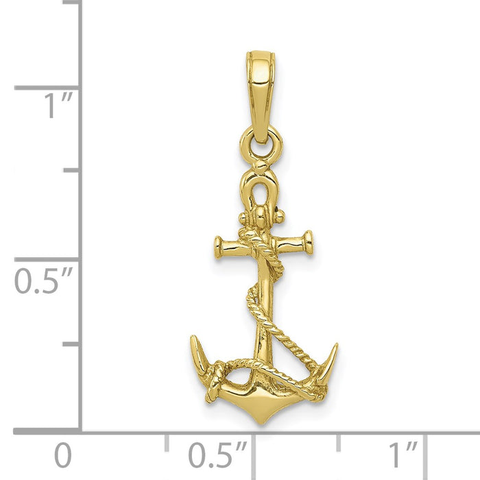 Million Charms 10K Yellow Gold Themed 3-D Nautical Anchor With Shackle, Entwined Rope Pendant