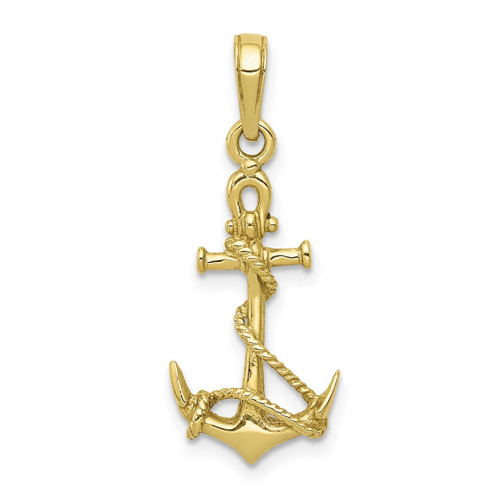 Million Charms 10K Yellow Gold Themed 3-D Nautical Anchor With Shackle, Entwined Rope Pendant