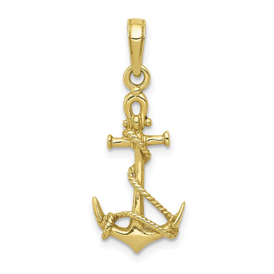 Million Charms 10K Yellow Gold Themed 3-D Nautical Anchor With Shackle, Entwined Rope Pendant