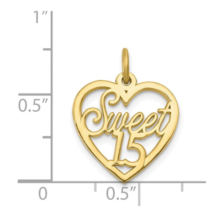 Million Charms 10K Yellow Gold Themed Sweet 15 Birthday Anniversary In Heart Charm