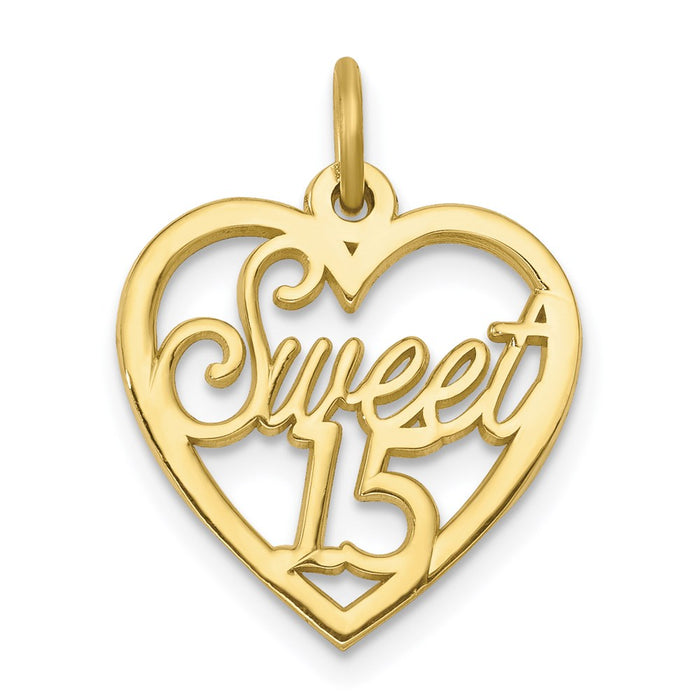 Million Charms 10K Yellow Gold Themed Sweet 15 Birthday Anniversary In Heart Charm