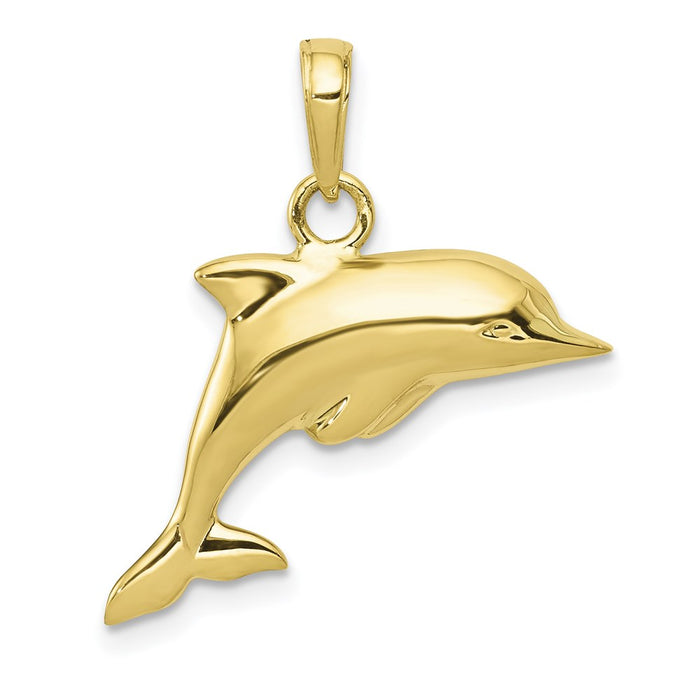 Million Charms 10K Yellow Gold Themed 3-D Dolphin Pendant