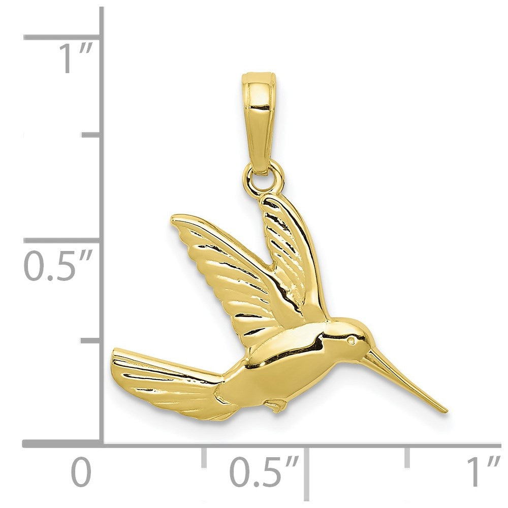 Million Charms 10K Yellow Gold Themed Hummingbird In Flight Pendant