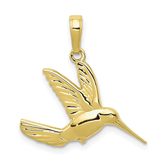 Million Charms 10K Yellow Gold Themed Hummingbird In Flight Pendant