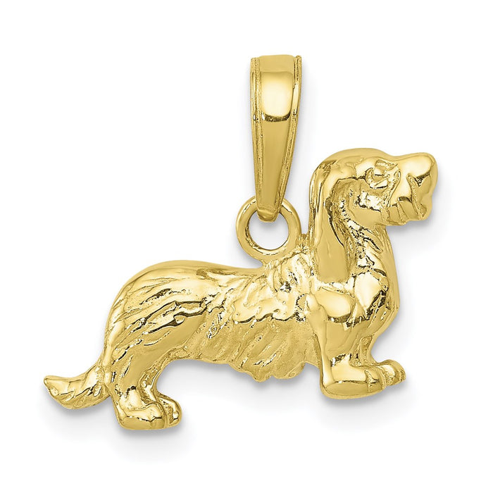 Million Charms 10K Yellow Gold Themed Long-Haired Dachshund Dog Pendant