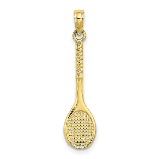 Million Charms 10K Yellow Gold Themed 3-D Sports Tennis Racquet Pendant