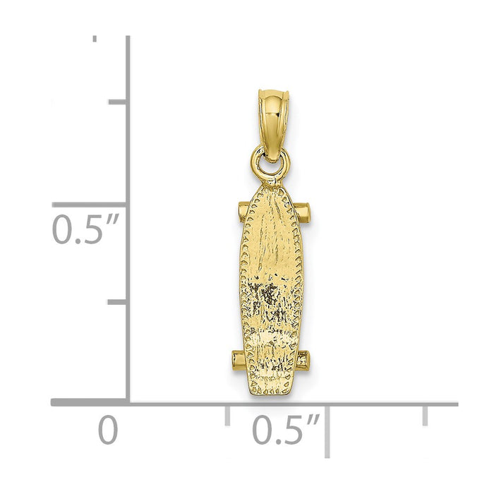 Million Charms 10K Yellow Gold Themed 3-D Skate Board Charm