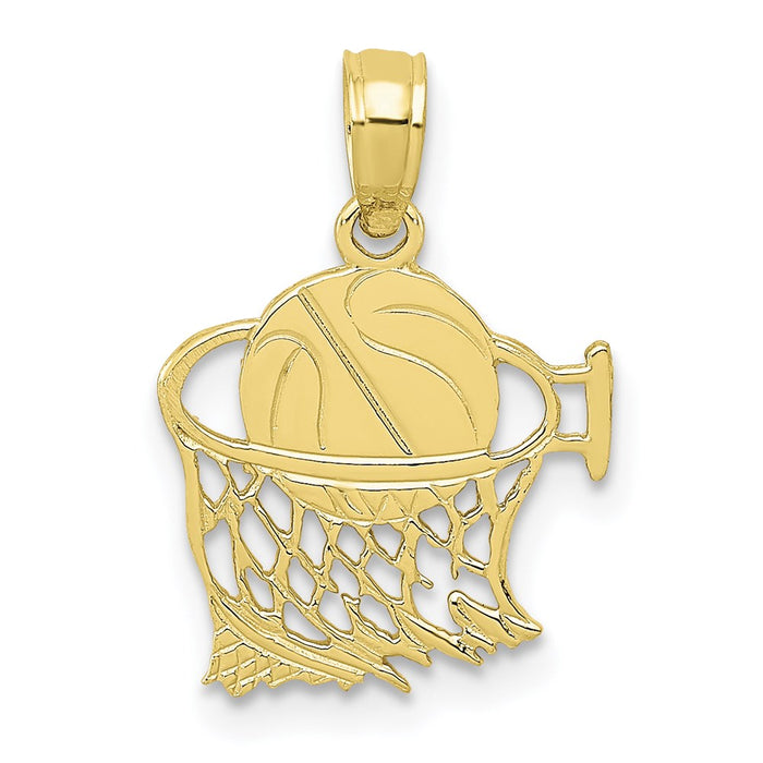 Million Charms 10K Yellow Gold Themed Sports Basketball In Net Pendant