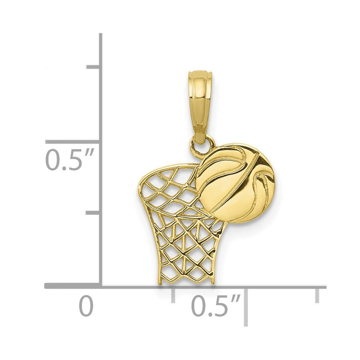 Million Charms 10K Yellow Gold Themed Sports Basketball Hoop, Ball Penda