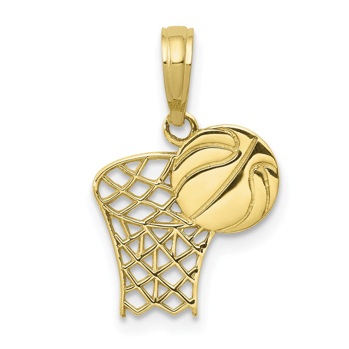 Million Charms 10K Yellow Gold Themed Sports Basketball Hoop, Ball Penda