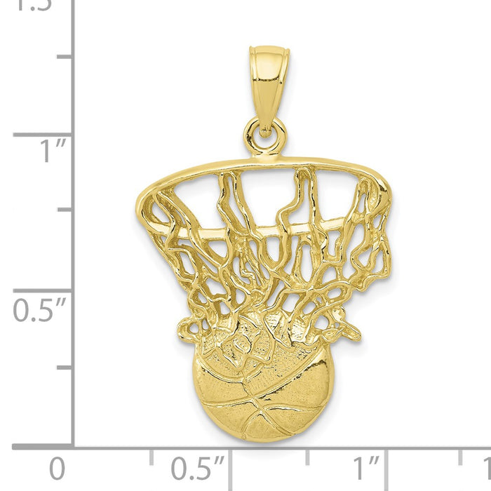 Million Charms 10K Yellow Gold Themed Swoosh Sports Basketball, Net Pendant