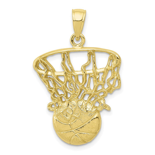 Million Charms 10K Yellow Gold Themed Swoosh Sports Basketball, Net Pendant