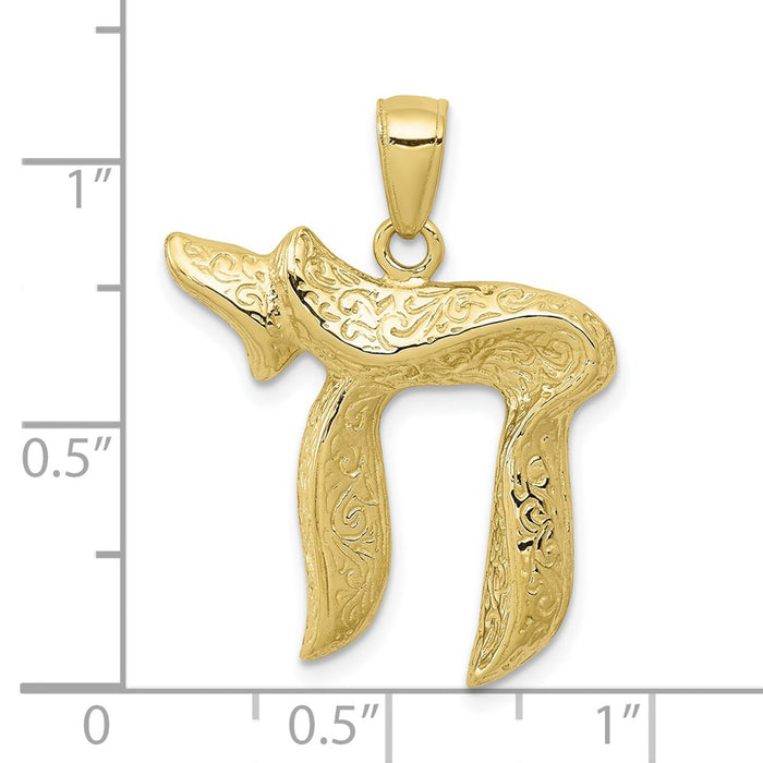 Million Charms 10K Yellow Gold Themed Jewish Chi (Long Life) Pendant