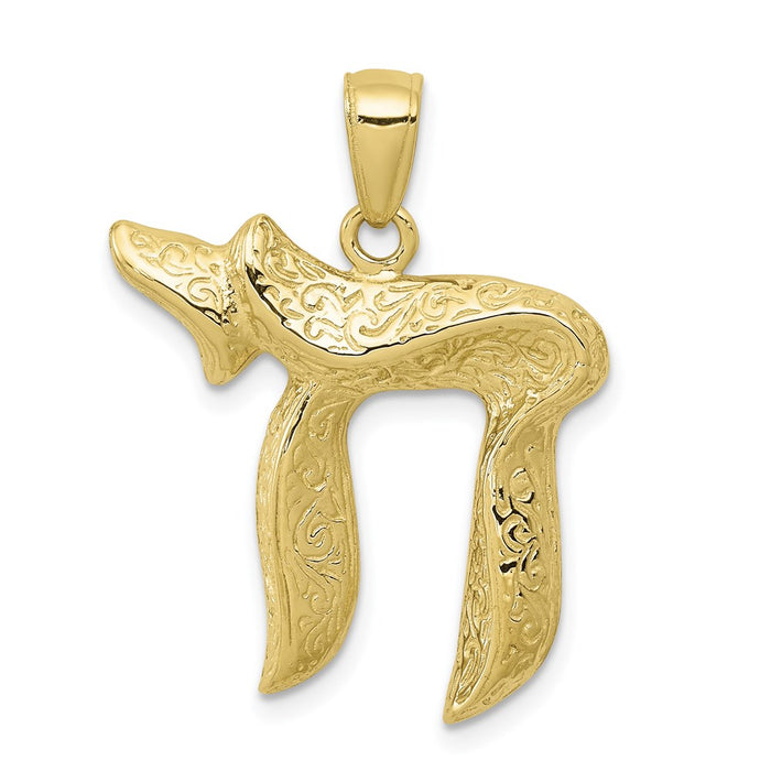 Million Charms 10K Yellow Gold Themed Jewish Chi (Long Life) Pendant