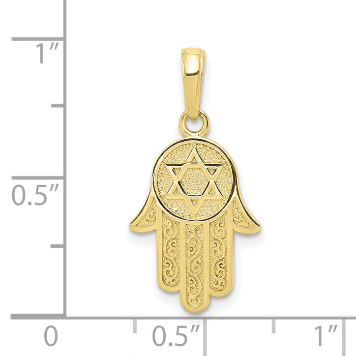 Million Charms 10K Yellow Gold Themed Jewish Hand Of God With Religious Jewish Star Of David Pendant