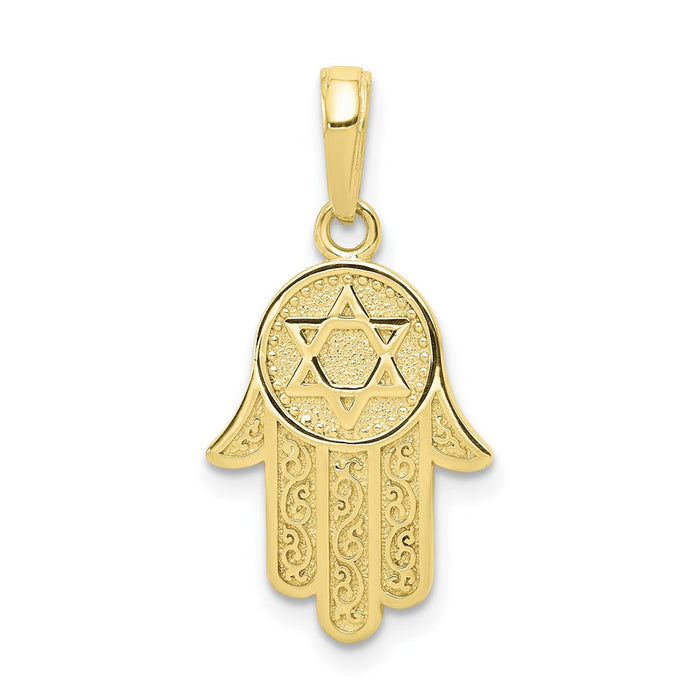 Million Charms 10K Yellow Gold Themed Jewish Hand Of God With Religious Jewish Star Of David Pendant