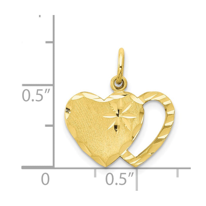 Million Charms 10K Yellow Gold Themed Solid Diamond-Cut Double Heart Charm