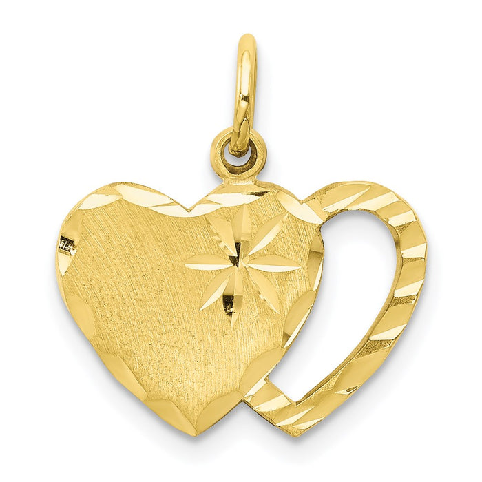 Million Charms 10K Yellow Gold Themed Solid Diamond-Cut Double Heart Charm